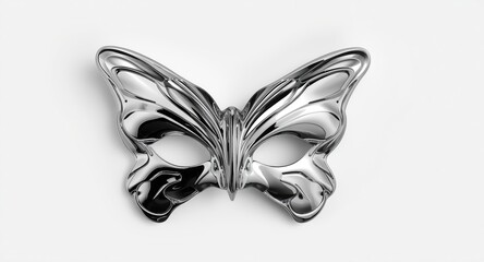 Isolated background featuring an abstract butterfly shaped mask of liquid chrome
