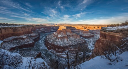 Canyon landform during winter with vivid erosion patterns and clear sky for Earth Day tribute