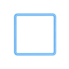 Blue neon square frame with vibrant gradient glow. Shining border isolated on black backdrop for posters. Futuristic vector light illustration PNG.