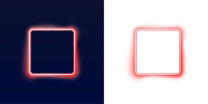 Glowing red neon square frame with radiant gradient edges. Perfect for posters, banners, and social media designs. Futuristic luminous vector element PNG.
