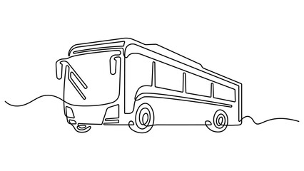 Continuous one line drawing of tourist bus. Simple travel bus. Continuous one line drawing of a beautiful school bus. Continuous one line drawing of a modern city bus art illustration vector © UzzalChandra