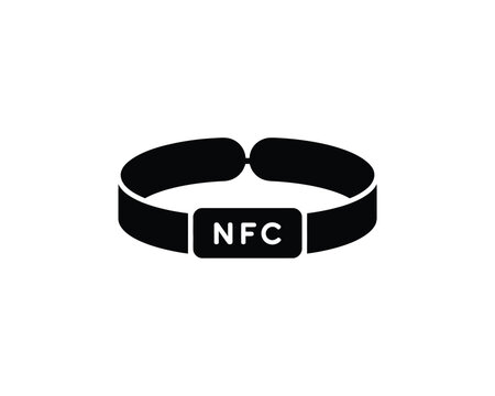 A black NFC wristband on a white background