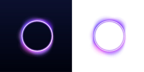 Purple neon square frame with dynamic glowing edges. Vibrant gradient isolated on black background. Futuristic luminous vector illustration PNG. © MEDUZA