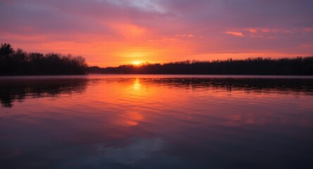 Obraz premium Glowing sunset reflecting on the placid lake surface