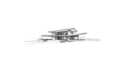 AI generated house design sketch showcasing intricate line work on plain white background