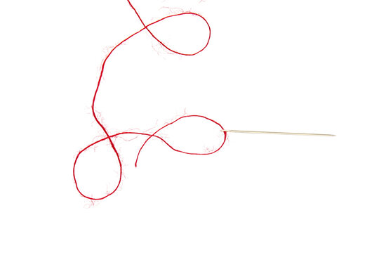 Threads on a white background. Selective focus. Isolate.