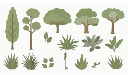 Fototapeta premium Minimalist Trees and Plants Vector Set for Nature and Eco Design
