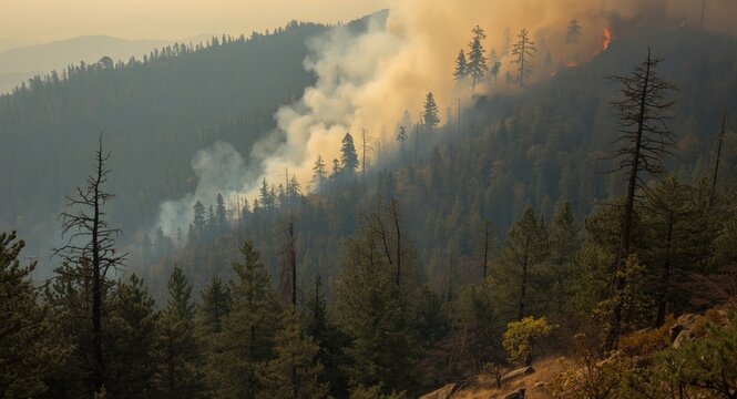 Forest fire emergency in mountainous wilderness area