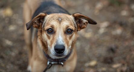 Curious stray dog cautiously observing new surroundings