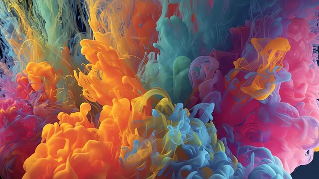 Colorful ink smoke swirling in water.