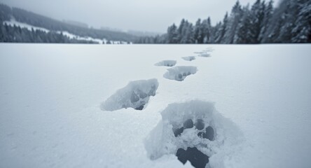 Fresh snowfall capturing footprints of both dog and wolf species
