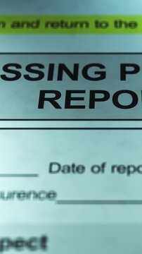 Dramatic Lighting over Generic Missing Person Report Form - Vertical