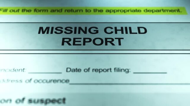 Dramatic Lighting over Generic Missing Child Report Form