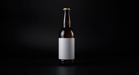 Complete lager beer bottle with empty label design on a dark backdrop