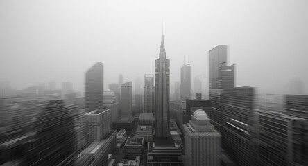 Hazy grayscale perspective of animated metropolitan architectural forms
