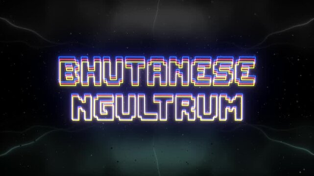 Bhutanese Ngultrum Neon text with retro background
