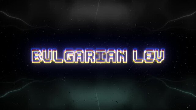 Bulgarian Lev Neon text with retro background