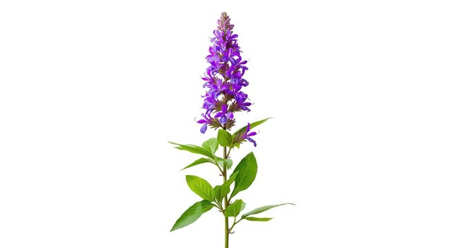 Fresh Vitex agnus castus flowering plant with bright green foliage and vibrant purple petals on white