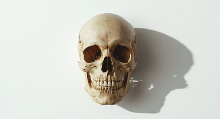 Obraz premium Human skull with shadow on a bright white background