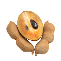 A small piece of fruit with a black seed in the center