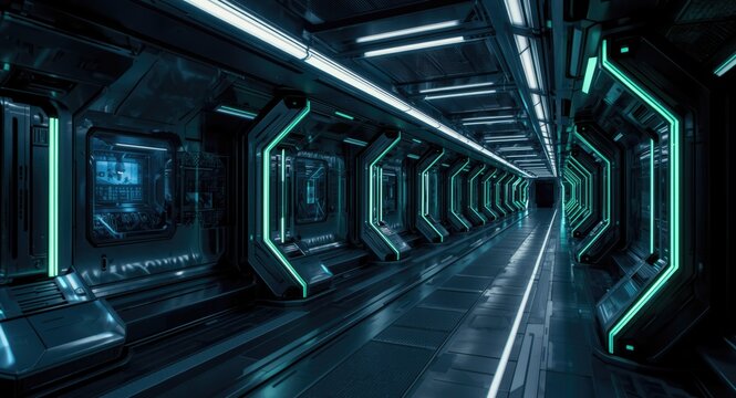 glowing high tech corridor with futuristic sci fi design