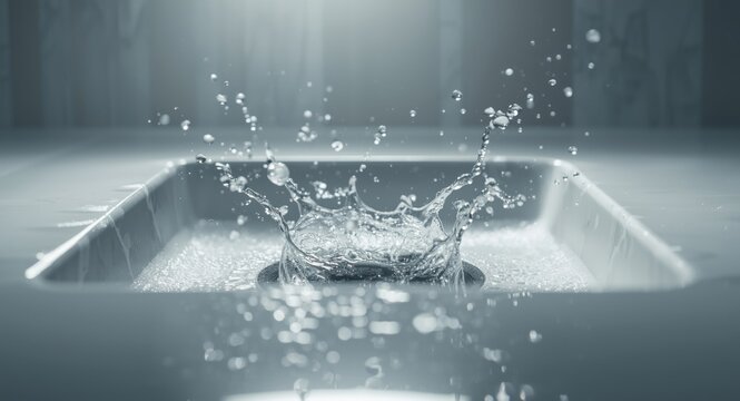 Foamy water splashing into bathroom basin capturing drain unclogging