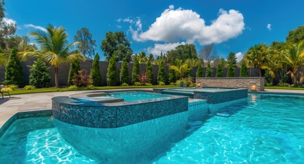 Obraz premium A stylish composite pool with vibrant blue aqua water elevating exterior landscaping