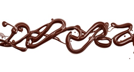 Obraz premium Dripping melted chocolate syrup forming delicate streams on a pure white background with clipping path