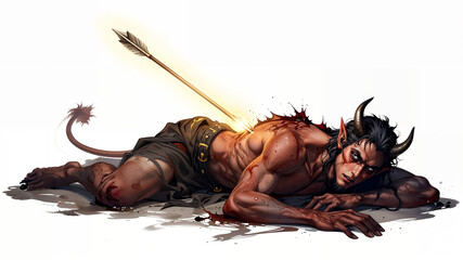 Fantasy Illustration Wounded Horned Demon