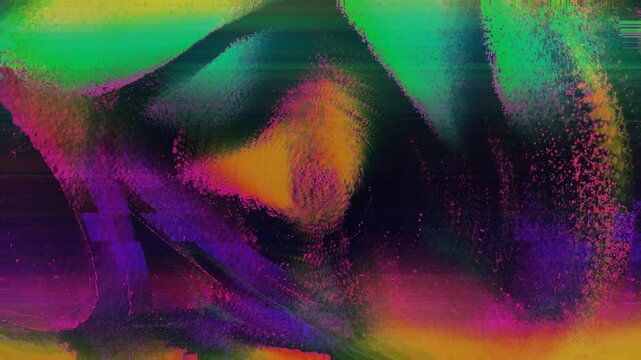 4k seamless loop animation of Vibrant glitch art pattern in neon pink, blue, yellow. 90s, 80s, Y2K style, distorted liquid background, psychedelic glow. Digital art, screen saver, Gan Z banners design