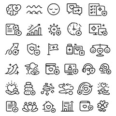 Collection of Simple Line Icons Representing Health and Technology Concepts on a Plain Background