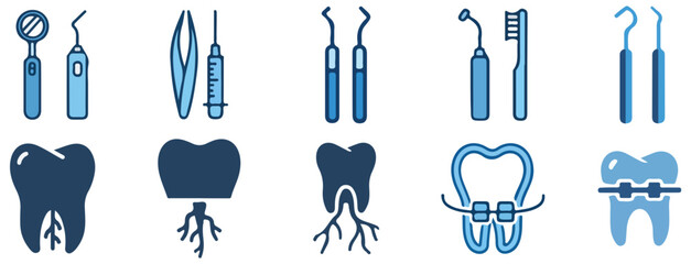 Blue Dental Equipment Icon Set