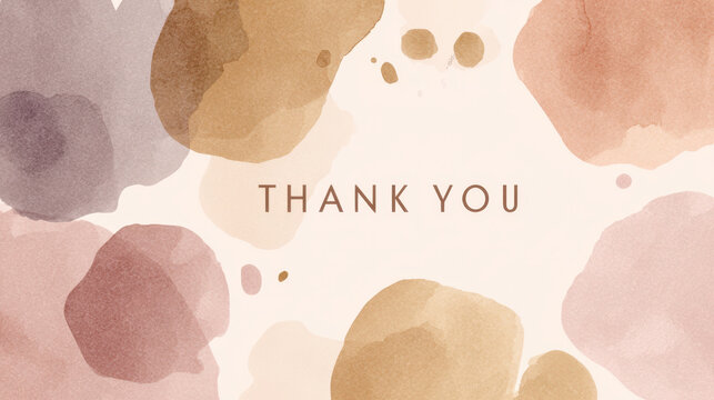 Elegant business thank you card illustration featuring abstract watercolor shapes in soft tones with a central thank you message