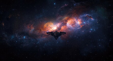 Fototapeta premium Expansive cosmic backdrop illustrating interstellar travel with planets and nebulae