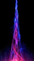 Futuristic skyline with colorful lights