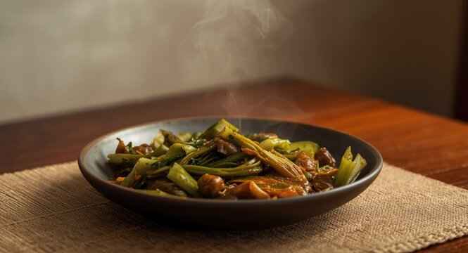 Filipino vegetable adobong kangkong enjoyed during midday meal