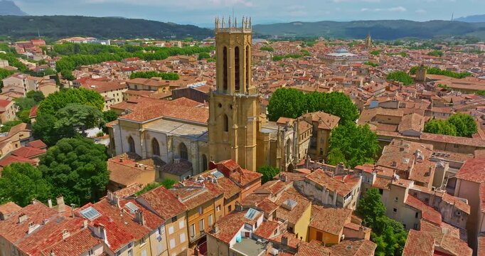 Aerial view old town of Aix-en-Provence in the Provence, south France.