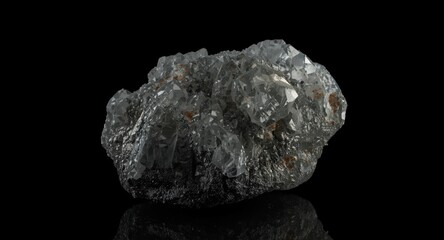 Fototapeta premium Detailed close up photo of Stibnite quartz stone on solid black