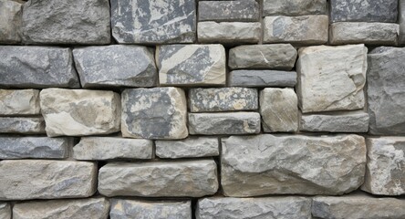 Obraz premium Detailed stone wall close up featuring compact stone arrangement and natural gray shading
