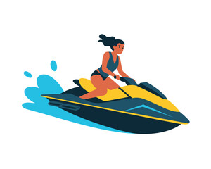 Naklejka premium A woman riding a jet ski on the water with a big smile