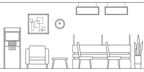 Bank interior graphic black white sketch illustration vector 