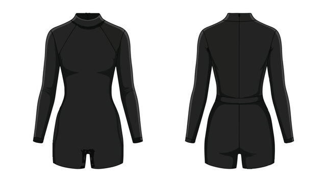 Sleek black long-sleeve short jumpsuit for modern activewear design and watersports fashion
