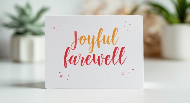 Joyful farewell greeting card presented on a clear clean background