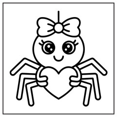 Naklejka premium Adorable cartoon spider holding a heart cute drawing