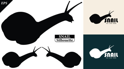 snail silhouette isolated on white background with logo text space, featuring a clean black shape symbolizing nature, patience, simplicity. Ideal for logos, snails vector silhouette icon, snail logo © Usman Tahir Isolated