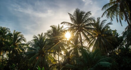 Fototapeta premium Golden summer sunlight under a tropical sky scene