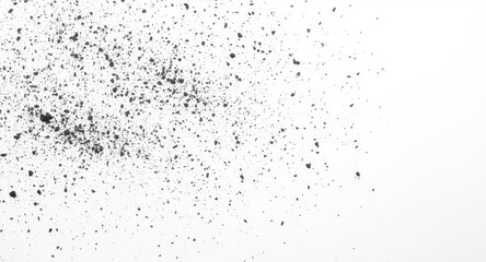 Obraz premium Dark charcoal crumbs lightly sprinkled across an empty white background with copy space