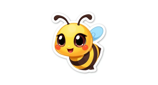 A cute and colorful 2d cartoon bee shown as a detached illustrated icon