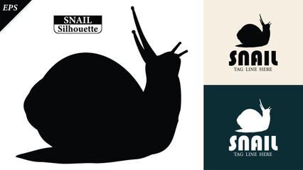 snail silhouette isolated on white background with logo text space, featuring a clean black shape symbolizing nature, patience, simplicity. Ideal for logos, snails vector silhouette icon, snail logo © Usman Tahir Isolated