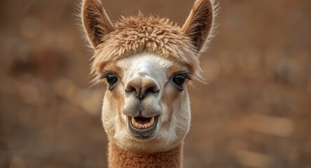 Obraz premium a delighted alpaca displaying teeth in close portrait
